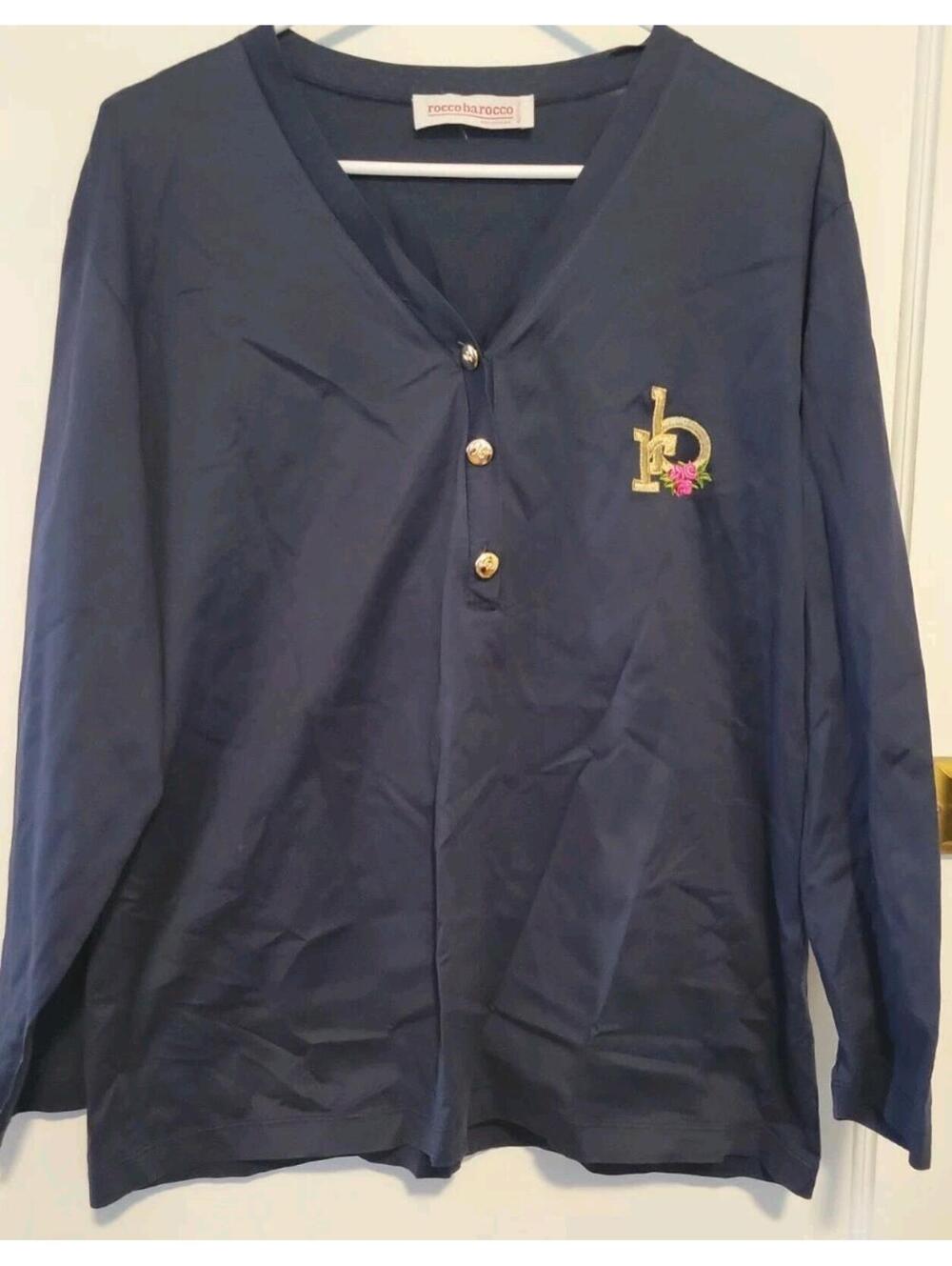 Vintage Rocco Barocco Knitwear Top Navy Blue Italy Women’s Size 14 Designer